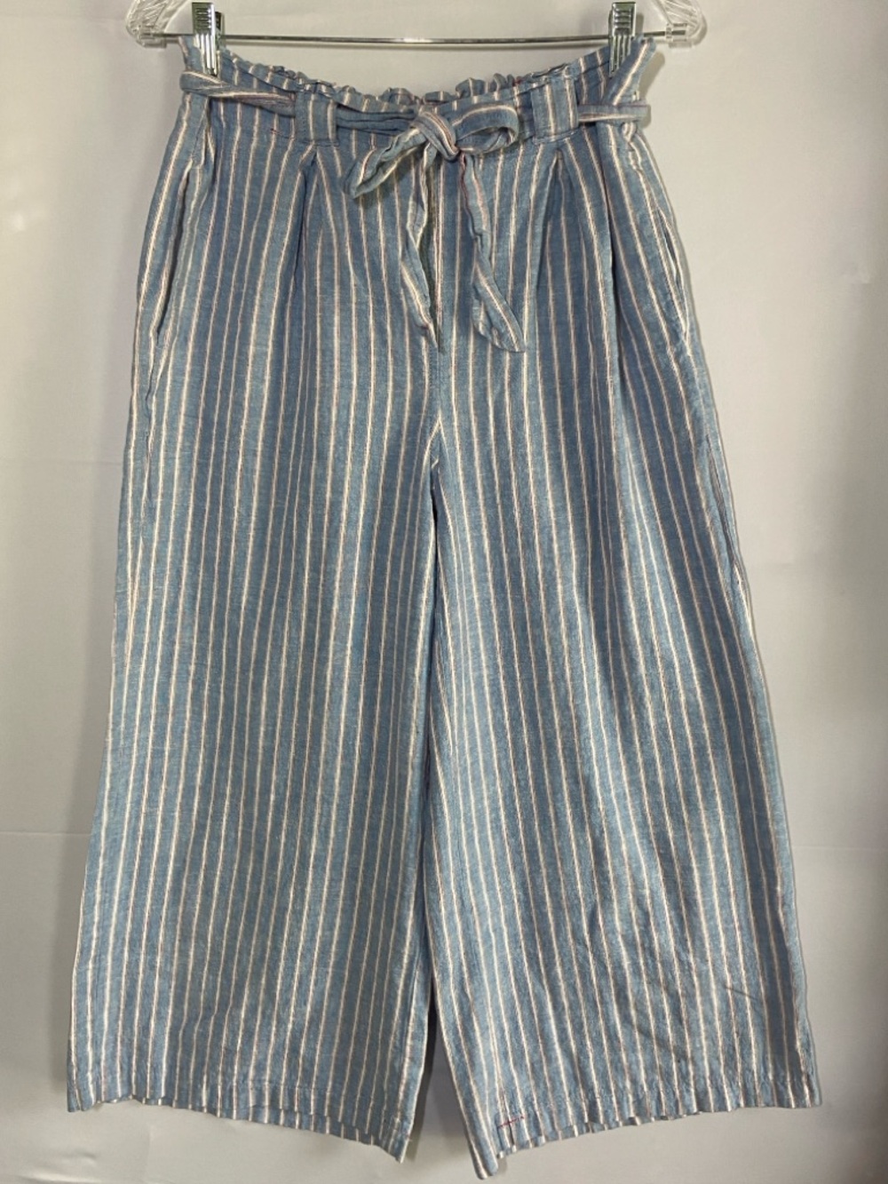 Max Studio Striped Wide Leg Linen Cotton Blend Capris